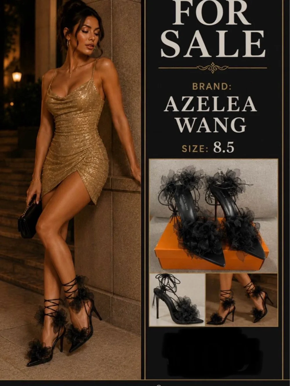 Azeleа Wang Black Feather Lace-Up Stiletto Heels